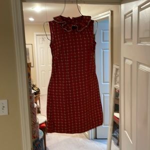 Handmade vintage 100% cotton sleeveless collared dress. 1960s or 70s red print.